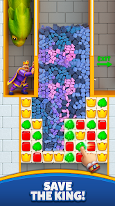 Royal Match gameplay screenshot from Google Play showing King Robert in a puzzle rescue scene